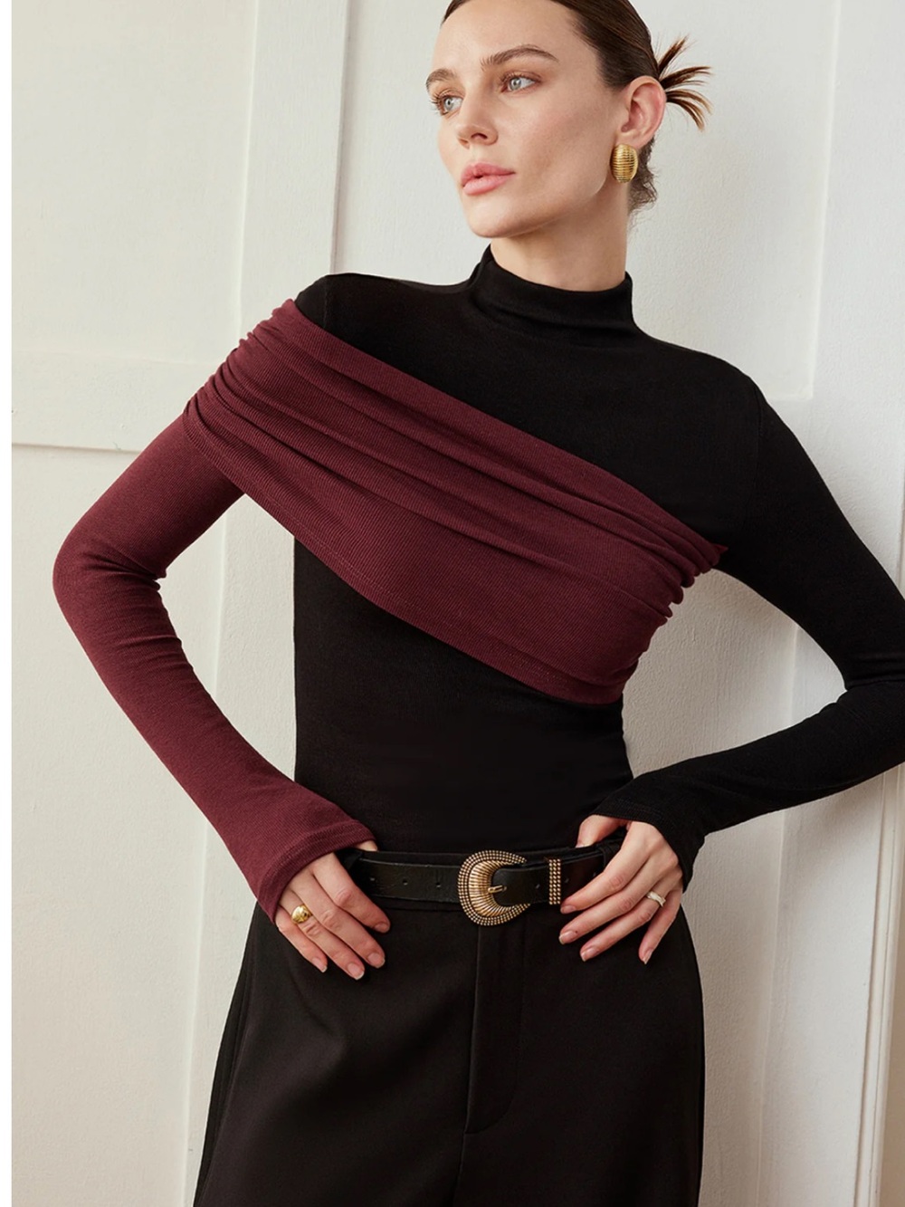 Commense Color Block Pleated Jersey Slim Top Size XS NWT - Picture 7 of 8